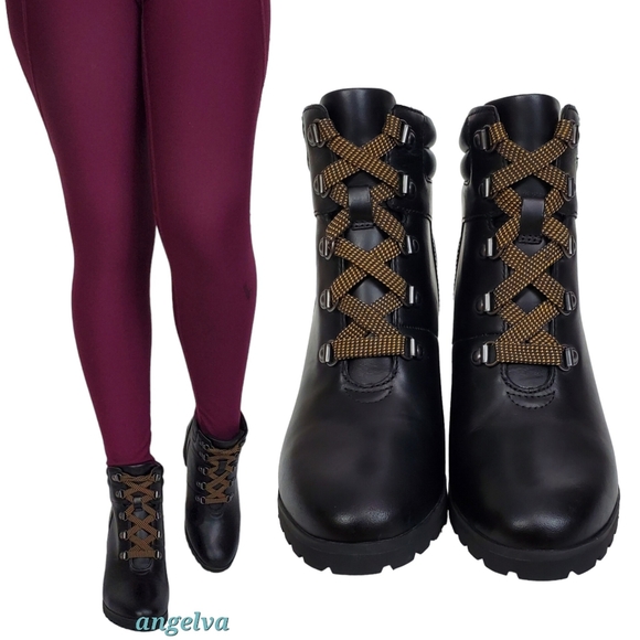 New Timberland allington 5 in leather block heel lace up boots black casual - Picture 6 of 16